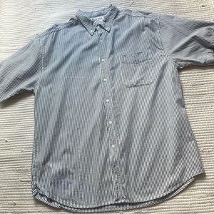 Blue & White Coastal Button Down Boxy Cotton Short Sleeve Size XL